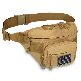 EDC Hunting Tactical Fanny Pack with USA Flag Patch (Color: Tan)